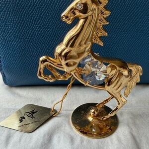 Gold Plated Horse Sculpture with Crystal Accents